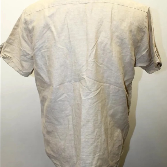 Springfield Men Short Sleeve Shirt Linen Sz Large Beach Brown Natural Summer - Picture 7 of 10